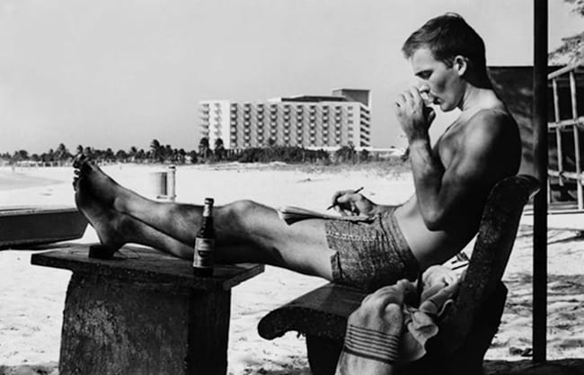 Hunter S. Thompson Writing on the Beach in Puerto Rico